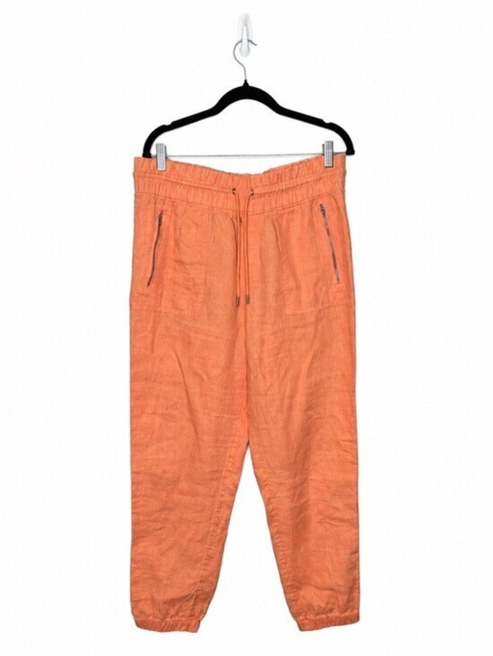 Athleta Cabo Linen Jogger Pants Coral Peach Size 12 Zip Pocket Drawstring